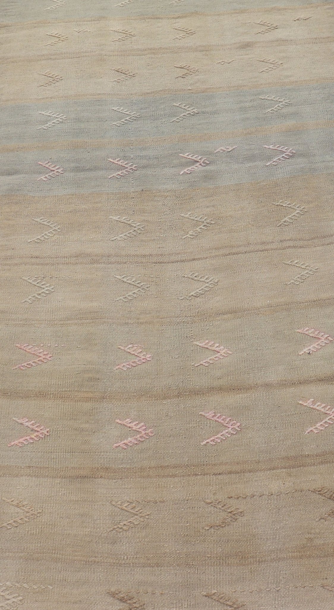 Vintage Kilim Runner with Stripes and Geometric Tribal Motifs in Light Tones. Keivan Woven Arts / rug EN - 179078, country of origin / type: Turkey / Kilim, circa mid - 20th century. Measures: 2'10 x 11'3 This vintage flat - woven kilim runner... - Keivan Woven ArtsEN - 179078 - 15366Rug