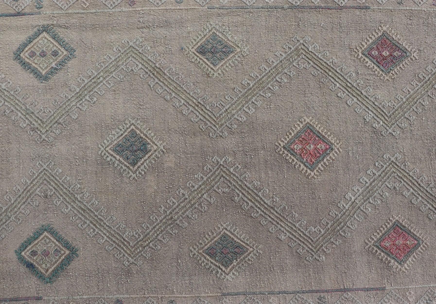 Long Vintage Kilim Embroidered Turkish Runner with Diamond Design Long Vintage Kilim Embroidered Turkish Runner with Diamond Design. Keivan Woven Arts. rug EN - 179089 country of origin / type: Turkey / Kilim, circa mid - 20th century. Turkish K... - Keivan Woven ArtsEN - 179089 - 17556Rug