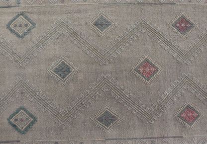 Long Vintage Kilim Embroidered Turkish Runner with Diamond Design Long Vintage Kilim Embroidered Turkish Runner with Diamond Design. Keivan Woven Arts. rug EN - 179089 country of origin / type: Turkey / Kilim, circa mid - 20th century. Turkish K... - Keivan Woven ArtsEN - 179089 - 17556Rug
