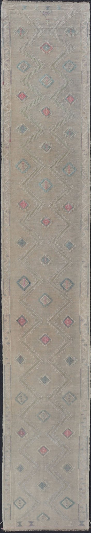 Long Vintage Kilim Embroidered Turkish Runner with Diamond Design Long Vintage Kilim Embroidered Turkish Runner with Diamond Design. Keivan Woven Arts. rug EN - 179089 country of origin / type: Turkey / Kilim, circa mid - 20th century. Turkish K... - Keivan Woven ArtsEN - 179089 - 17556Rug