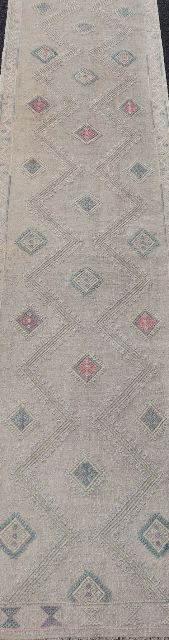 Long Vintage Kilim Embroidered Turkish Runner with Diamond Design Long Vintage Kilim Embroidered Turkish Runner with Diamond Design. Keivan Woven Arts. rug EN - 179089 country of origin / type: Turkey / Kilim, circa mid - 20th century. Turkish K... - Keivan Woven ArtsEN - 179089 - 17556Rug