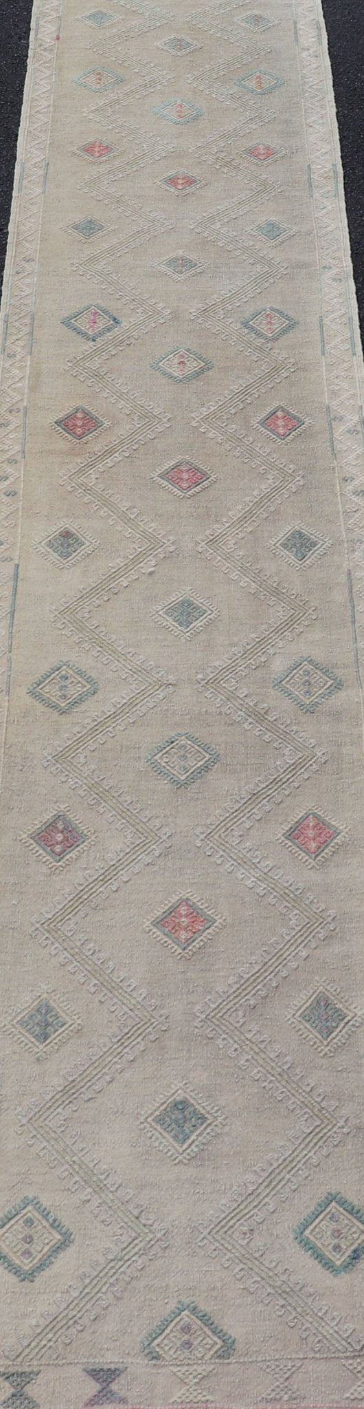 Long Vintage Kilim Embroidered Turkish Runner with Diamond Design Long Vintage Kilim Embroidered Turkish Runner with Diamond Design. Keivan Woven Arts. rug EN - 179089 country of origin / type: Turkey / Kilim, circa mid - 20th century. Turkish K... - Keivan Woven ArtsEN - 179089 - 17556Rug