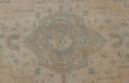 Faded Turkish Hand Knotted Oushak With Medallion With Muted Colors of Tan, Muted Light Peach Faded vintage Turkish Oushak Medallion rug in taupe, tan and light peach, kwarugs / EN - 179139, country of origin / type: Turkey / Oushak, circa mid - 20th... - Keivan Woven ArtsEN - 179139 - 11986Rug