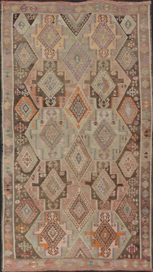 Large Vintage Turkish Kars Kilim with Multi Layered Diamond in Geometric Design Large Vintage Turkish Kars Kilim with Multi Layered Diamond in Geometric Design. Keivan Woven Arts / rug EN - 179170, country of origin / type: Turkey / Oushak, circa... - Keivan Woven ArtsEN - 179170 - 17562Rug