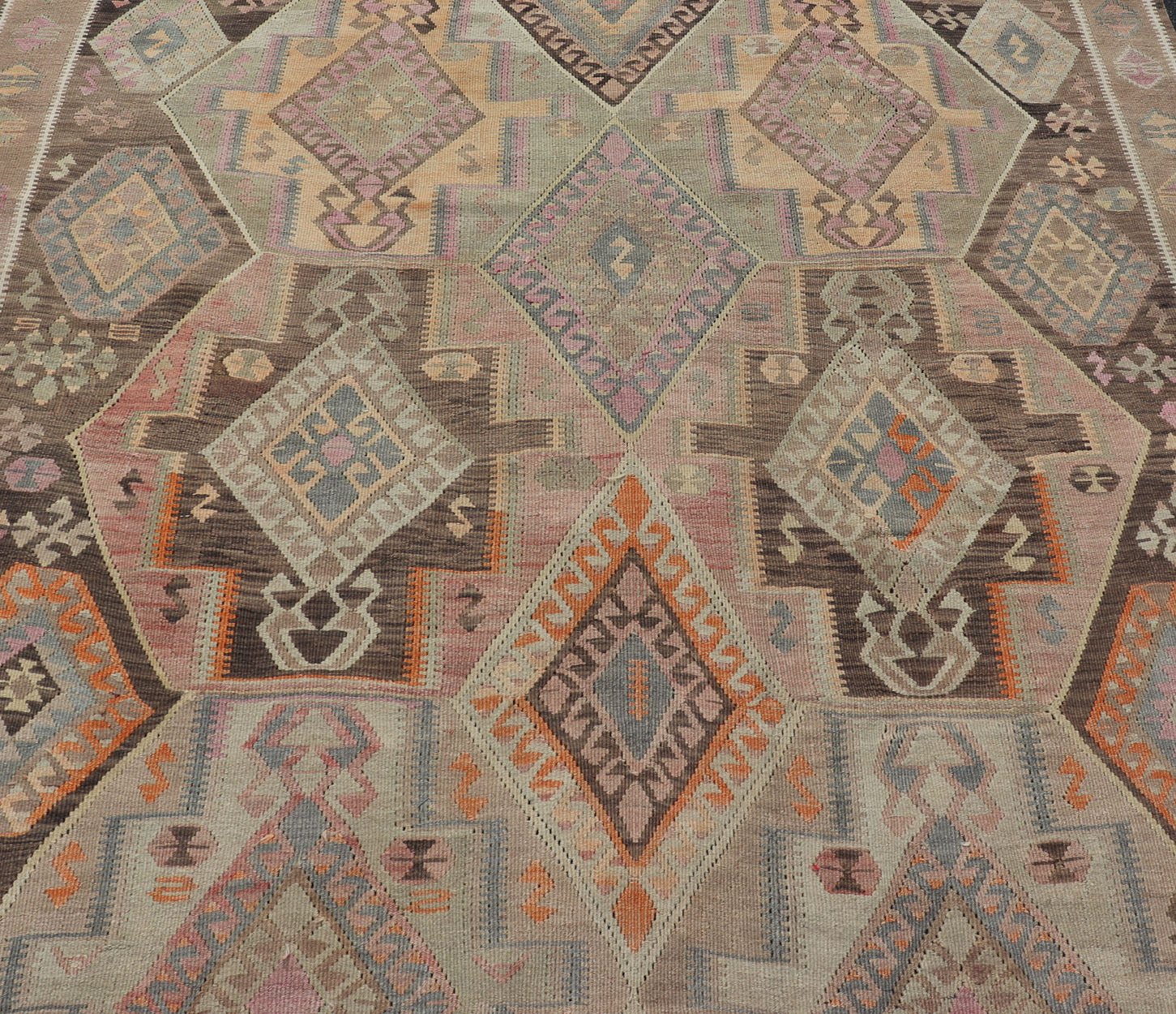 Large Vintage Turkish Kars Kilim with Multi Layered Diamond in Geometric Design Large Vintage Turkish Kars Kilim with Multi Layered Diamond in Geometric Design. Keivan Woven Arts / rug EN - 179170, country of origin / type: Turkey / Oushak, circa... - Keivan Woven ArtsEN - 179170 - 17562Rug