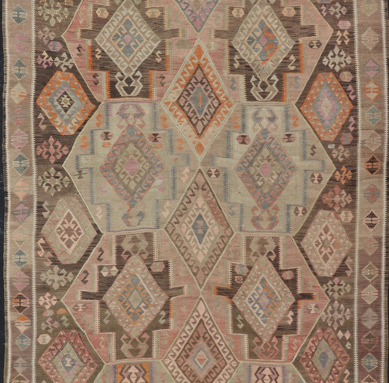 Large Vintage Turkish Kars Kilim with Multi Layered Diamond in Geometric Design Large Vintage Turkish Kars Kilim with Multi Layered Diamond in Geometric Design. Keivan Woven Arts / rug EN - 179170, country of origin / type: Turkey / Oushak, circa... - Keivan Woven ArtsEN - 179170 - 17562Rug