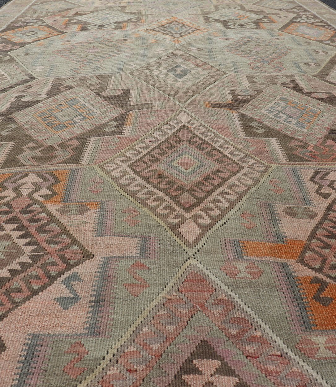 Large Vintage Turkish Kars Kilim with Multi Layered Diamond in Geometric Design Large Vintage Turkish Kars Kilim with Multi Layered Diamond in Geometric Design. Keivan Woven Arts / rug EN - 179170, country of origin / type: Turkey / Oushak, circa... - Keivan Woven ArtsEN - 179170 - 17562Rug