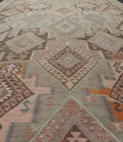 Large Vintage Turkish Kars Kilim with Multi Layered Diamond in Geometric Design Large Vintage Turkish Kars Kilim with Multi Layered Diamond in Geometric Design. Keivan Woven Arts / rug EN - 179170, country of origin / type: Turkey / Oushak, circa... - Keivan Woven ArtsEN - 179170 - 17562Rug