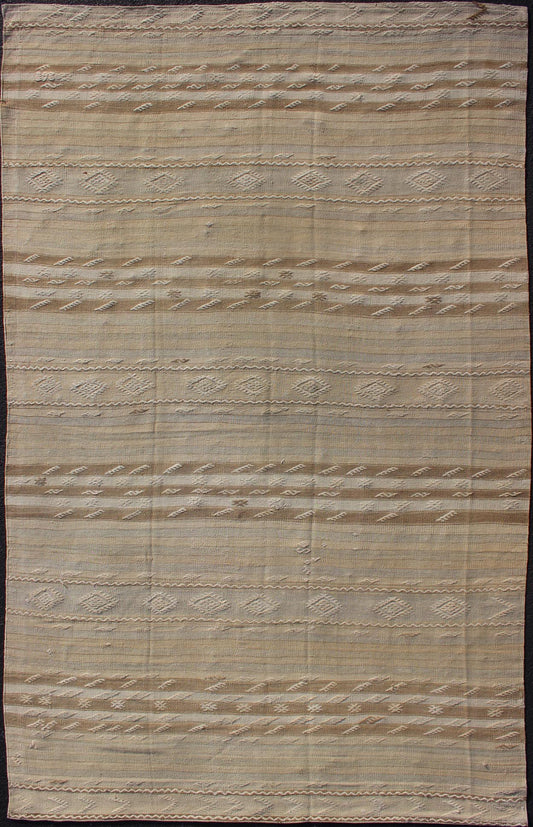 Vintage Turkish Flat Weave Striped Kilim in Taupe Colors Minimalist stripe design Kilim from Turkey, Keivan Woven Arts / rug EN - 179246, country of origin / type: Turkey / Kilim, circa 1950 This vintage flat - woven Kilim runner features a M... - Keivan Woven ArtsEN - 179246 - 12383Rug