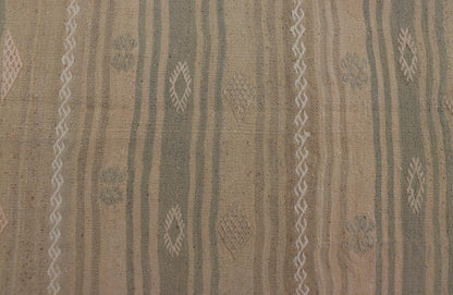 Measures: 2'9 x 4'0 Turkish Flat - Weave Kilim in with Stripes and Embroideries in Green and Taupe. Keivan Woven Arts / Rug EN - 179264, country of origin / type: Turkey / Kilim, circa 1950. This vintage Turkish Kilim rug features a contemporary geo... - Keivan Woven ArtsEN - 179264 - 22249Rug