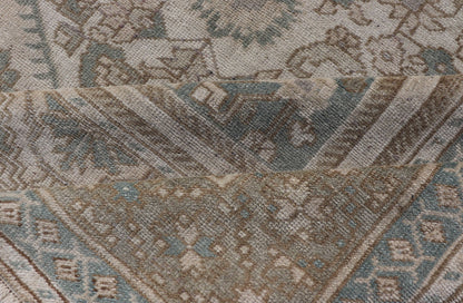 Turkish Oushak Vintage Medallion Rug in Light Blue - Green, Tan, Taupe, and Cream. Keivan Woven Arts. rug EN - 179303, country of origin / type: Turkey / Oushak, circa 1940 This beautiful vintage Oushak rug from 1940s Turkey features a medallion Ous... - Keivan Woven ArtsEN - 179303 - 17574Rug