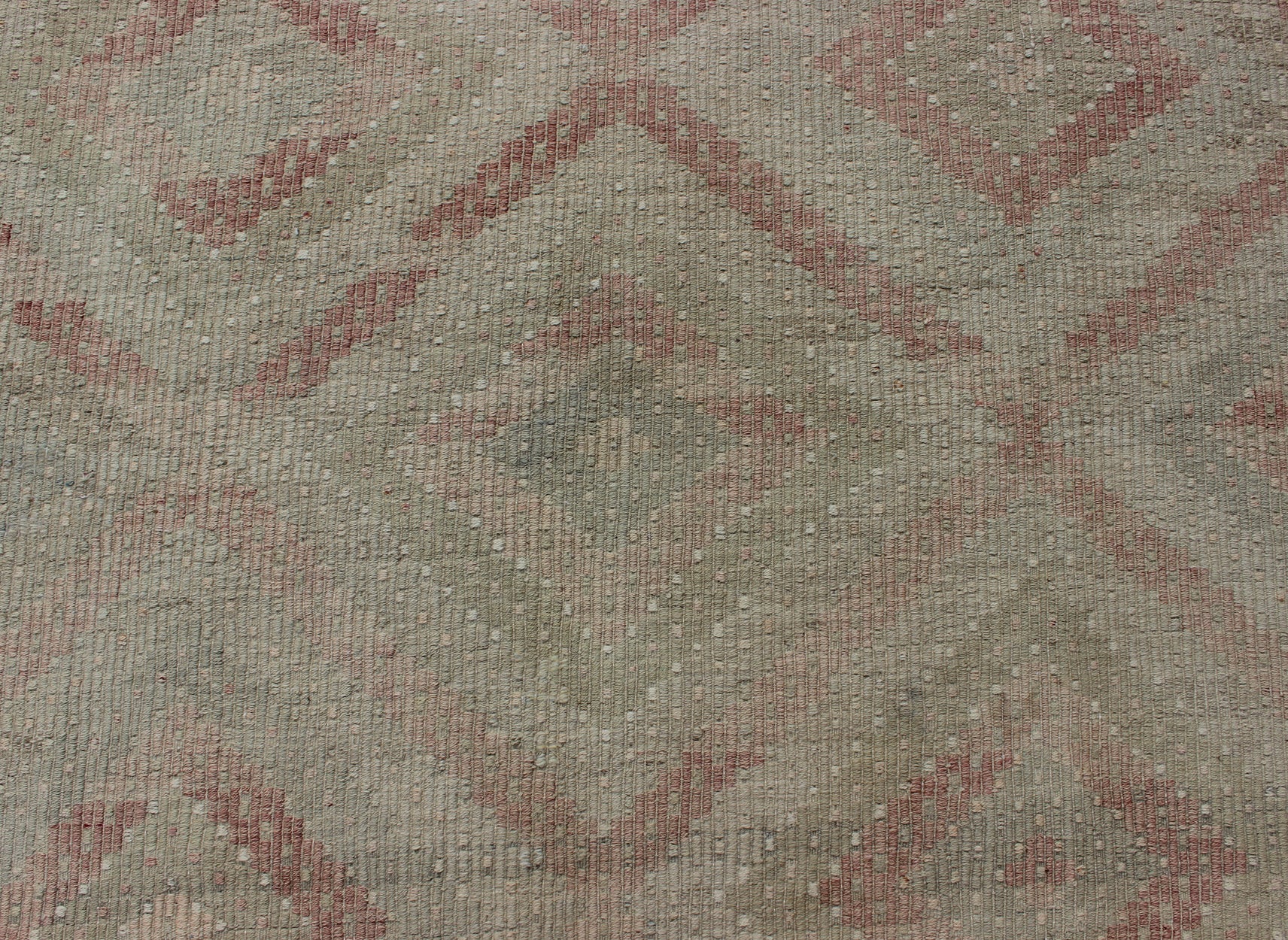 Vintage Turkish Large Embroidered Rug with Geometric Diamond Design with soft colors Large Embroidered vintage rug from Turkey in shades of tan, light green, light red, and cream with geometric pattern, rug EN - 179324, country of origin / type: Turk... - Keivan Woven ArtsEN - 179324 - 12777Rug