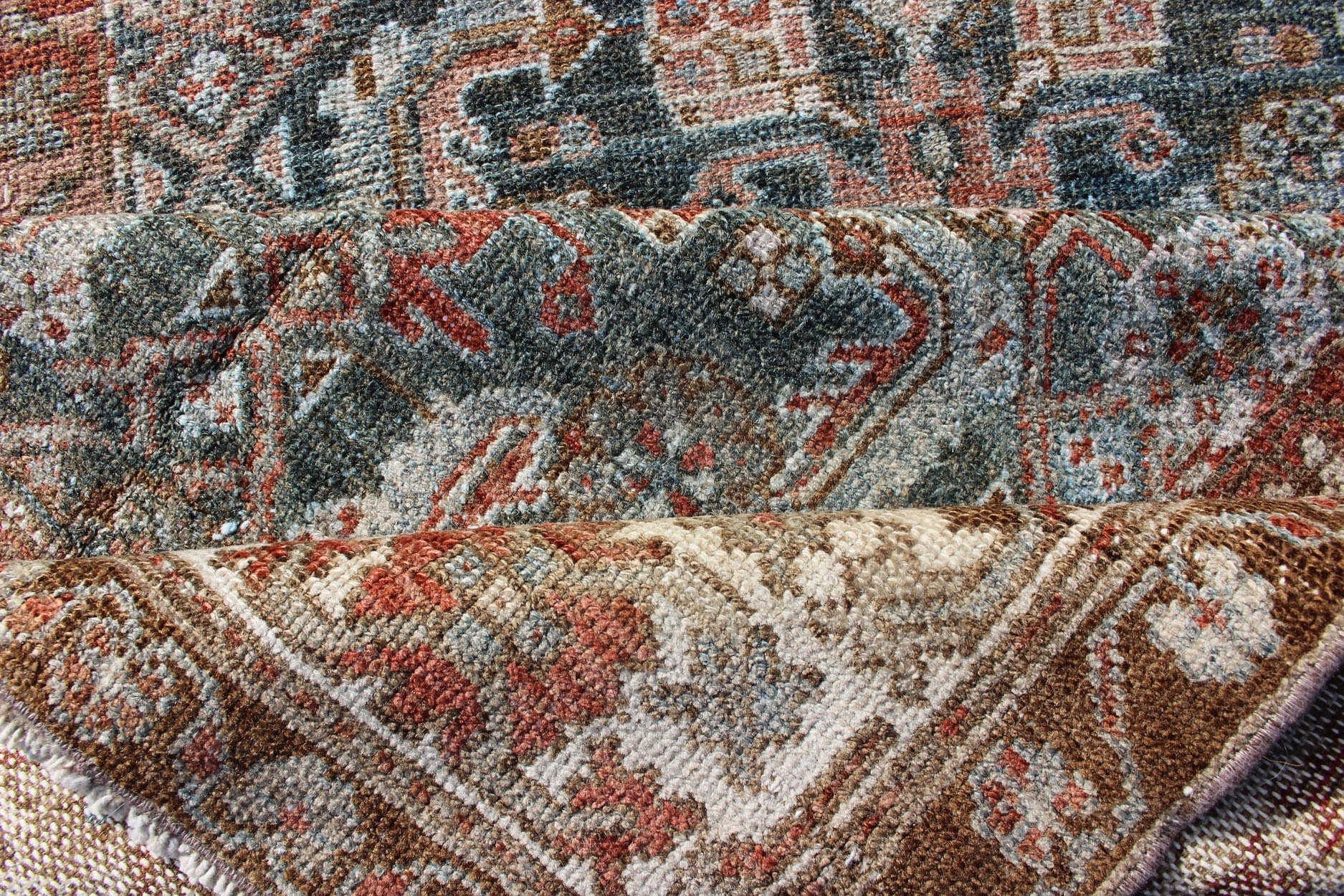 Antique Hand Knotted Persian Hamedan Runner With Sub - Geometric Design Earth Tones With Red Antique Persian Hamadan runner with sub - geometric design. Intricately designed antique Hamadan runner in light tones, rug EN - 179370, Keivan Woven Arts / c... - Keivan Woven ArtsEN - 179370 - 12387Rug