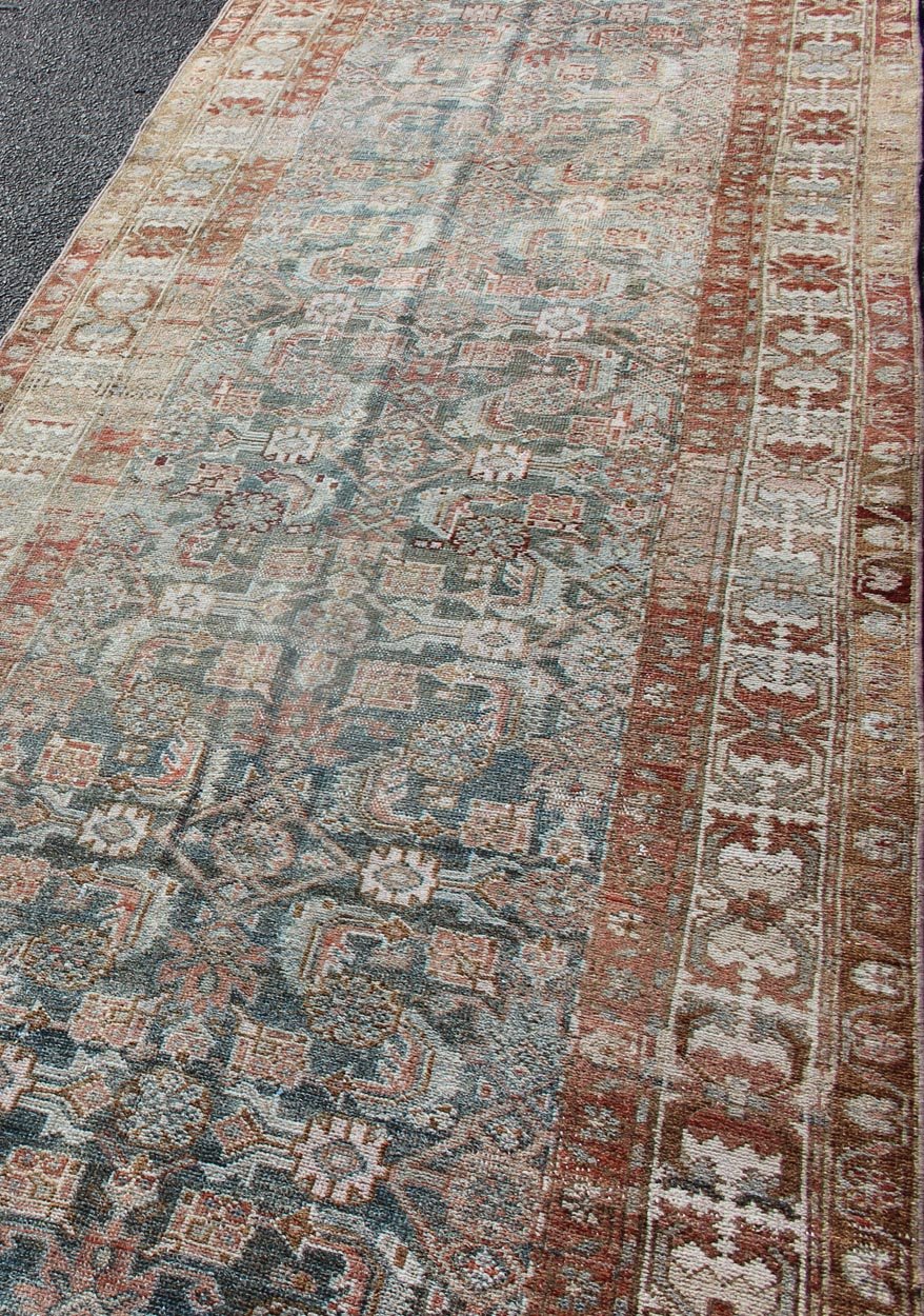 Antique Hand Knotted Persian Hamedan Runner With Sub - Geometric Design Earth Tones With Red Antique Persian Hamadan runner with sub - geometric design. Intricately designed antique Hamadan runner in light tones, rug EN - 179370, Keivan Woven Arts / c... - Keivan Woven ArtsEN - 179370 - 12387Rug