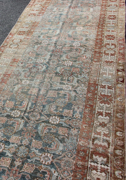 Antique Hand Knotted Persian Hamedan Runner With Sub - Geometric Design Earth Tones With Red Antique Persian Hamadan runner with sub - geometric design. Intricately designed antique Hamadan runner in light tones, rug EN - 179370, Keivan Woven Arts / c... - Keivan Woven ArtsEN - 179370 - 12387Rug