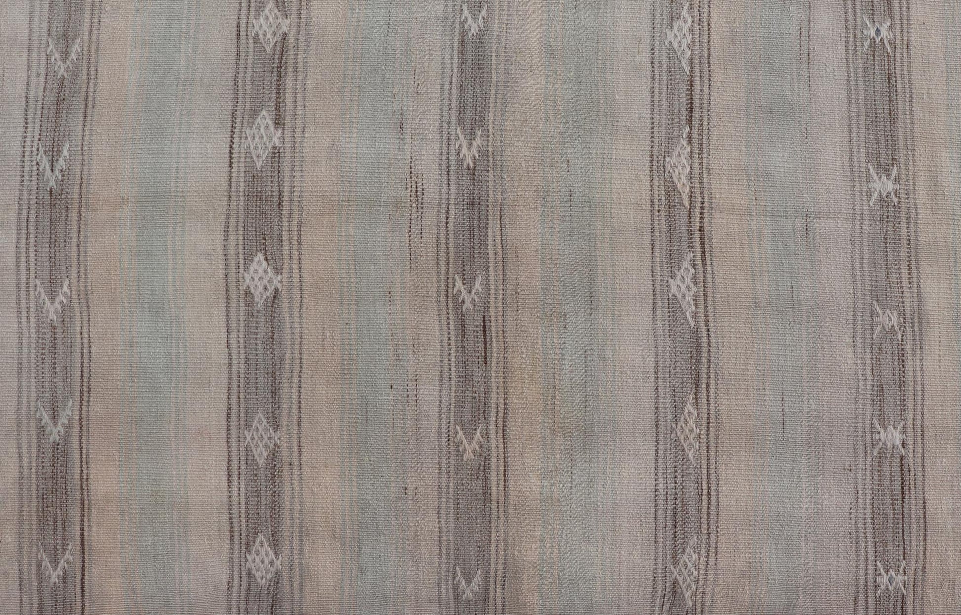 Vintage Turkish Kilim Runner with Horizontal Stripes and Tribal Motifs Vintage Kilim Runner, rug EN - 179377, country of origin / type: Turkey / Kilim, circa Mid - 20th Century. Measures: 2'8 x 10'10. - Keivan Woven ArtsEN - 179377 - 18601Rug