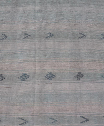 Vintage Turkish Kilim Runner with Horizontal Stripes and Tribal Motifs in neutral tones, light blue Vintage Kilim Runner in ice blue, taupe and light neutral colors. Keivan Woven Arts/rug EN - 179378, country of origin / type: Turkey / Kilim, circ... - Keivan Woven ArtsEN - 179378 - 18535Rug