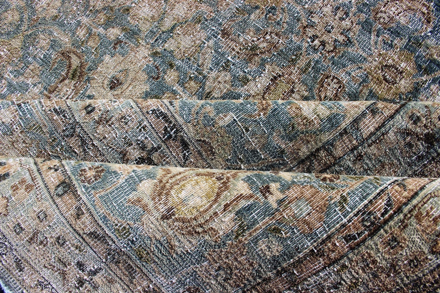 Antique Persian Khorasan Rug with Herati design in Blue, Light Gray & Brown Blue, brown, cream, light green, Gray,light blue, taupe, tan and brown geometric Persian Khorasan rug. Keivan Woven Arts / rug en - 179390, country of origin / type: Iran ... - Keivan Woven ArtsEN - 179390 - 12393Rug