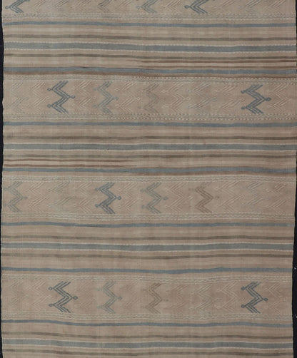 Turkish Vintage Kilim With Embroidered Motifs in Light Tan, Blue L. Brown Keivan Woven Arts / rug EN - 179451, country of origin / type: Turkey / Kilim, circa 1950 This flat - woven Kilim from Turkey features an enticing composition consisting of st... - Keivan Woven ArtsEN - 179451 - 17580Rug