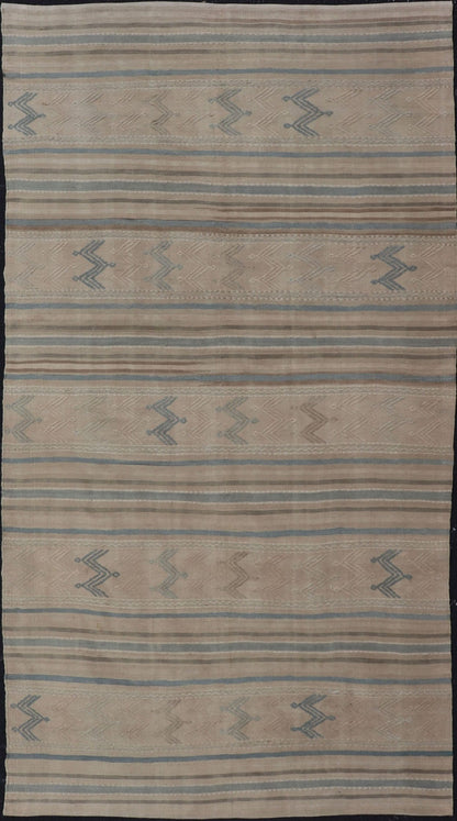 Turkish Vintage Kilim With Embroidered Motifs in Light Tan, Blue L. Brown Keivan Woven Arts / rug EN - 179451, country of origin / type: Turkey / Kilim, circa 1950 This flat - woven Kilim from Turkey features an enticing composition consisting of st... - Keivan Woven ArtsEN - 179451 - 17580Rug