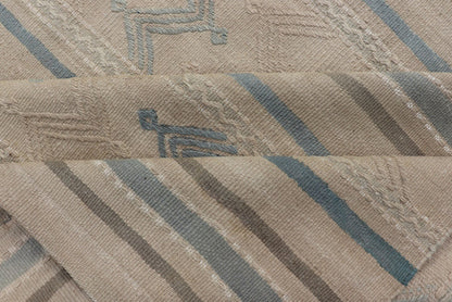 Turkish Vintage Kilim With Embroidered Motifs in Light Tan, Blue L. Brown Keivan Woven Arts / rug EN - 179451, country of origin / type: Turkey / Kilim, circa 1950 This flat - woven Kilim from Turkey features an enticing composition consisting of st... - Keivan Woven ArtsEN - 179451 - 17580Rug