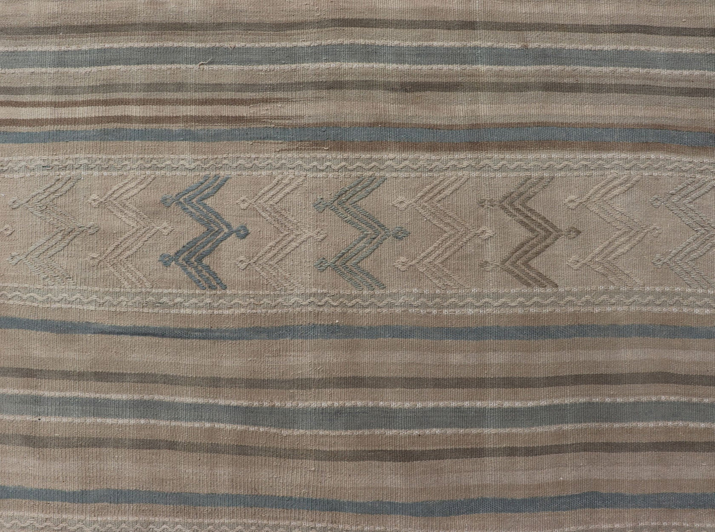 Turkish Vintage Kilim With Embroidered Motifs in Light Tan, Blue L. Brown Keivan Woven Arts / rug EN - 179451, country of origin / type: Turkey / Kilim, circa 1950 This flat - woven Kilim from Turkey features an enticing composition consisting of st... - Keivan Woven ArtsEN - 179451 - 17580Rug