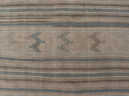Turkish Vintage Kilim With Embroidered Motifs in Light Tan, Blue L. Brown Keivan Woven Arts / rug EN - 179451, country of origin / type: Turkey / Kilim, circa 1950 This flat - woven Kilim from Turkey features an enticing composition consisting of st... - Keivan Woven ArtsEN - 179451 - 17580Rug