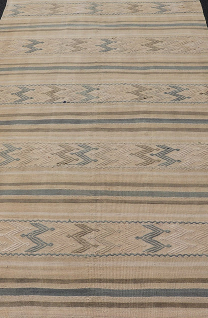 Vintage Turkish Flat - Weave with Embroideries in Earth Tones and Blue. Keivan Woven Arts / rug EN - 179452, country of origin / type: Turkey / Kilim, circa 1950 Measures:4'10 x 8'9 This vintage Turkish Kilim rug features a contemporary geom... - Keivan Woven ArtsEN - 179452 - 17592Rug