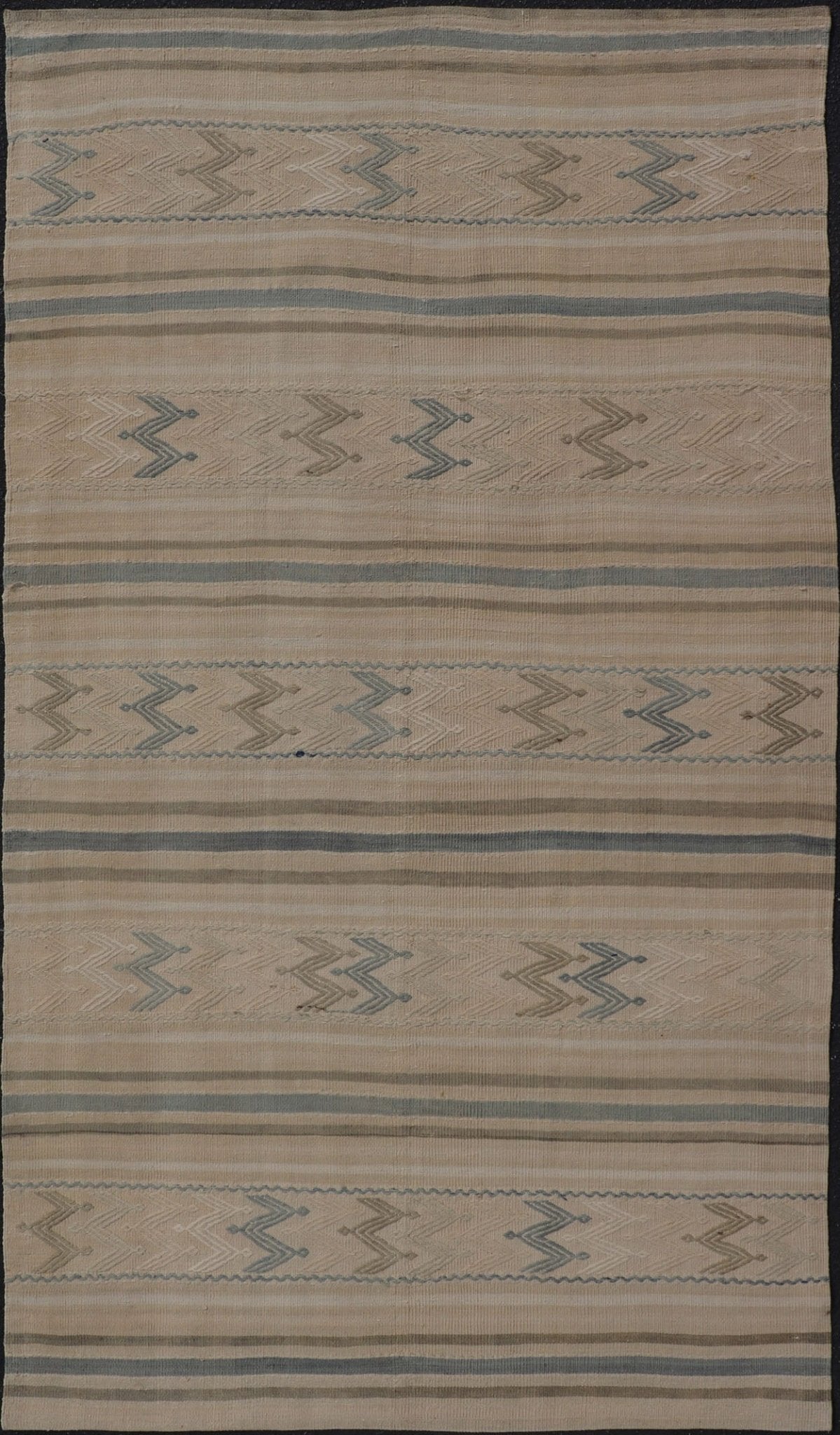 Vintage Turkish Flat - Weave with Embroideries in Earth Tones and Blue. Keivan Woven Arts / rug EN - 179452, country of origin / type: Turkey / Kilim, circa 1950 Measures:4'10 x 8'9 This vintage Turkish Kilim rug features a contemporary geom... - Keivan Woven ArtsEN - 179452 - 17592Rug