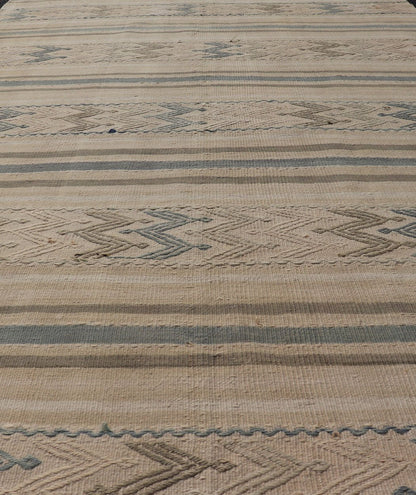 Vintage Turkish Flat - Weave with Embroideries in Earth Tones and Blue. Keivan Woven Arts / rug EN - 179452, country of origin / type: Turkey / Kilim, circa 1950 Measures:4'10 x 8'9 This vintage Turkish Kilim rug features a contemporary geom... - Keivan Woven ArtsEN - 179452 - 17592Rug