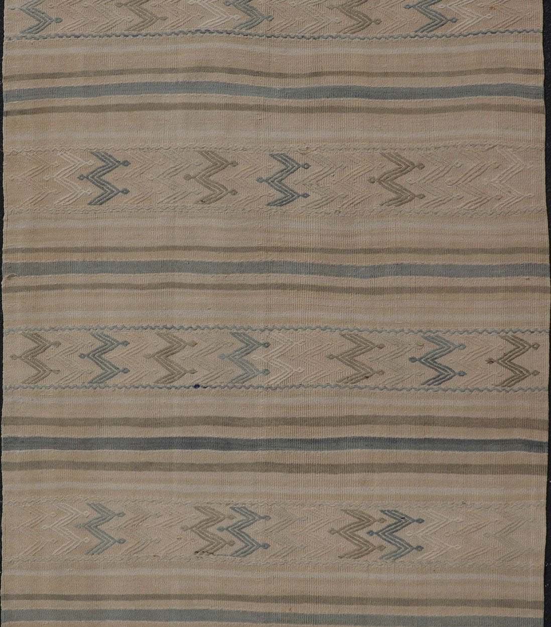 Vintage Turkish Flat - Weave with Embroideries in Earth Tones and Blue. Keivan Woven Arts / rug EN - 179452, country of origin / type: Turkey / Kilim, circa 1950 Measures:4'10 x 8'9 This vintage Turkish Kilim rug features a contemporary geom... - Keivan Woven ArtsEN - 179452 - 17592Rug