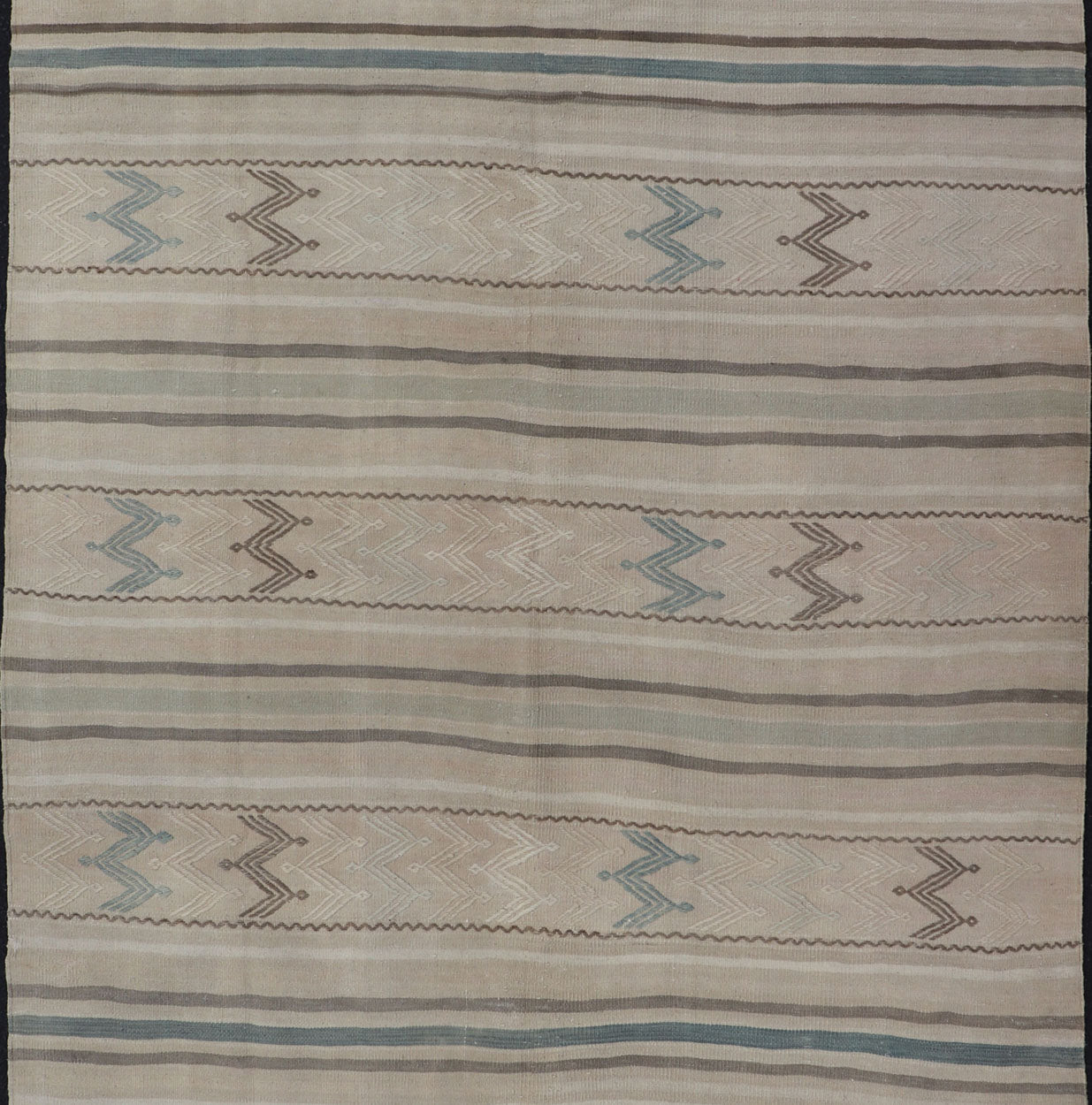 Vintage Turkish Flat - Weave Muted Colored Kilim in Taupe, Brown and Light Blue Minimalist design Kilim from Turkey inlight blue, brown, and taupe. Keivan Woven Arts / rug/EN - 179456, country of origin / type: Turkey / Kilim, circa 1950 This... - Keivan Woven ArtsEN - 179456 - 15372Rug