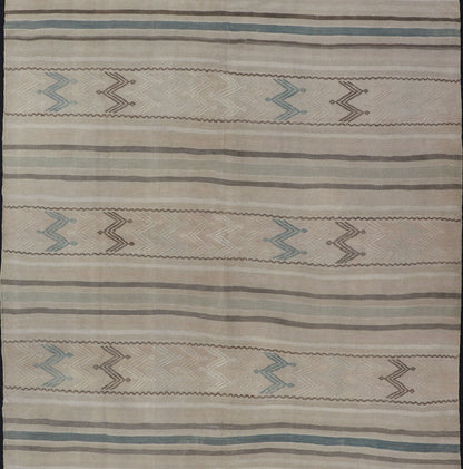 Vintage Turkish Flat - Weave Muted Colored Kilim in Taupe, Brown and Light Blue Minimalist design Kilim from Turkey inlight blue, brown, and taupe. Keivan Woven Arts / rug/EN - 179456, country of origin / type: Turkey / Kilim, circa 1950 This... - Keivan Woven ArtsEN - 179456 - 15372Rug
