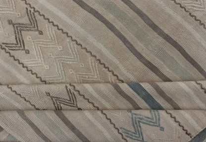Vintage Turkish Flat - Weave Muted Colored Kilim in Taupe, Brown and Light Blue Minimalist design Kilim from Turkey inlight blue, brown, and taupe. Keivan Woven Arts / rug/EN - 179456, country of origin / type: Turkey / Kilim, circa 1950 This... - Keivan Woven ArtsEN - 179456 - 15372Rug