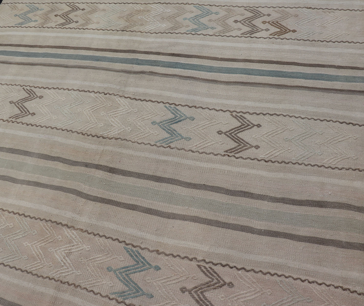 Vintage Turkish Flat - Weave Muted Colored Kilim in Taupe, Brown and Light Blue Minimalist design Kilim from Turkey inlight blue, brown, and taupe. Keivan Woven Arts / rug/EN - 179456, country of origin / type: Turkey / Kilim, circa 1950 This... - Keivan Woven ArtsEN - 179456 - 15372Rug
