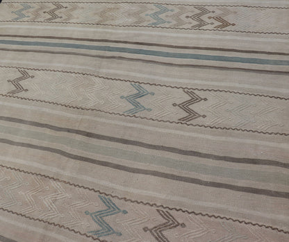 Vintage Turkish Flat - Weave Muted Colored Kilim in Taupe, Brown and Light Blue Minimalist design Kilim from Turkey inlight blue, brown, and taupe. Keivan Woven Arts / rug/EN - 179456, country of origin / type: Turkey / Kilim, circa 1950 This... - Keivan Woven ArtsEN - 179456 - 15372Rug