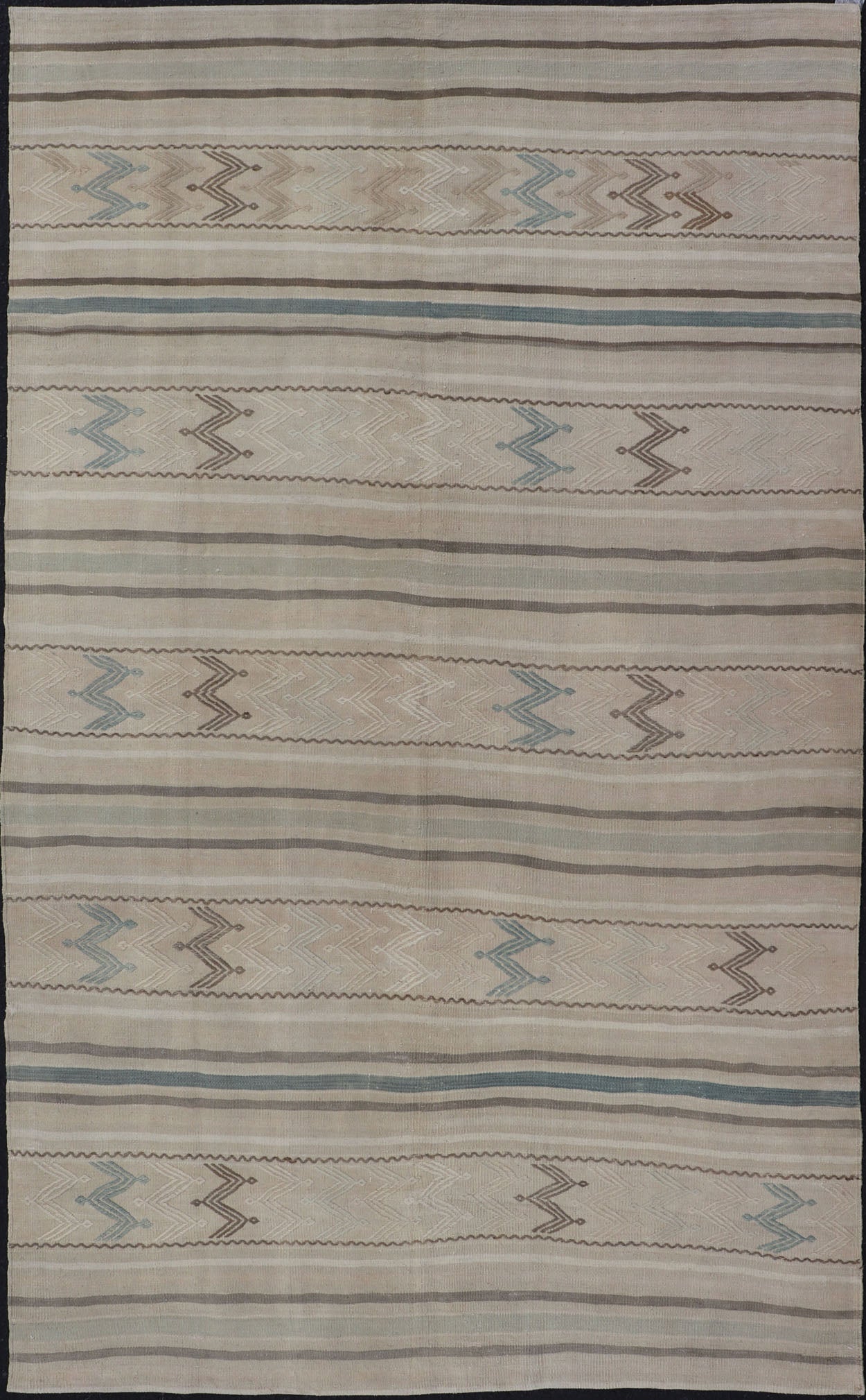 Vintage Turkish Flat - Weave Muted Colored Kilim in Taupe, Brown and Light Blue Minimalist design Kilim from Turkey inlight blue, brown, and taupe. Keivan Woven Arts / rug/EN - 179456, country of origin / type: Turkey / Kilim, circa 1950 This... - Keivan Woven ArtsEN - 179456 - 15372Rug