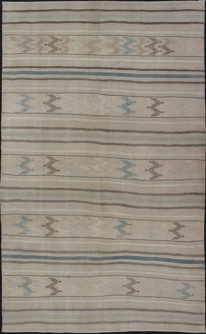 Vintage Turkish Flat - Weave Muted Colored Kilim in Taupe, Brown and Light Blue Minimalist design Kilim from Turkey inlight blue, brown, and taupe. Keivan Woven Arts / rug/EN - 179456, country of origin / type: Turkey / Kilim, circa 1950 This... - Keivan Woven ArtsEN - 179456 - 15372Rug