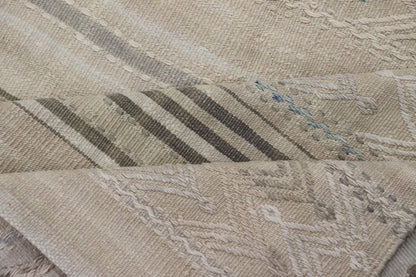 Vintage flat - weave Kilim with embroideries in tan, blue - gray with a modern design geometric stripe design Vintage Kilim from Turkey. Keivan Woven Arts / rug EN - 179491, country of origin / type: Turkey / Kilim, circa 1950 This vintage Turkish Kil... - Keivan Woven ArtsEN - 179491 - 17790Rug