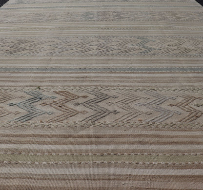 Vintage Turkish Flat - Weave Muted Colored Kilim in Taupe, Brown and Light Blue Turkish vintage Embroidered flat woven carpet. Keivan Woven Arts / rug EN - 179497, country of origin / type: Turkey / Oushak, circa 1940 This Embroidered kilim ... - Keivan Woven ArtsEN - 179497 - 17610Rug