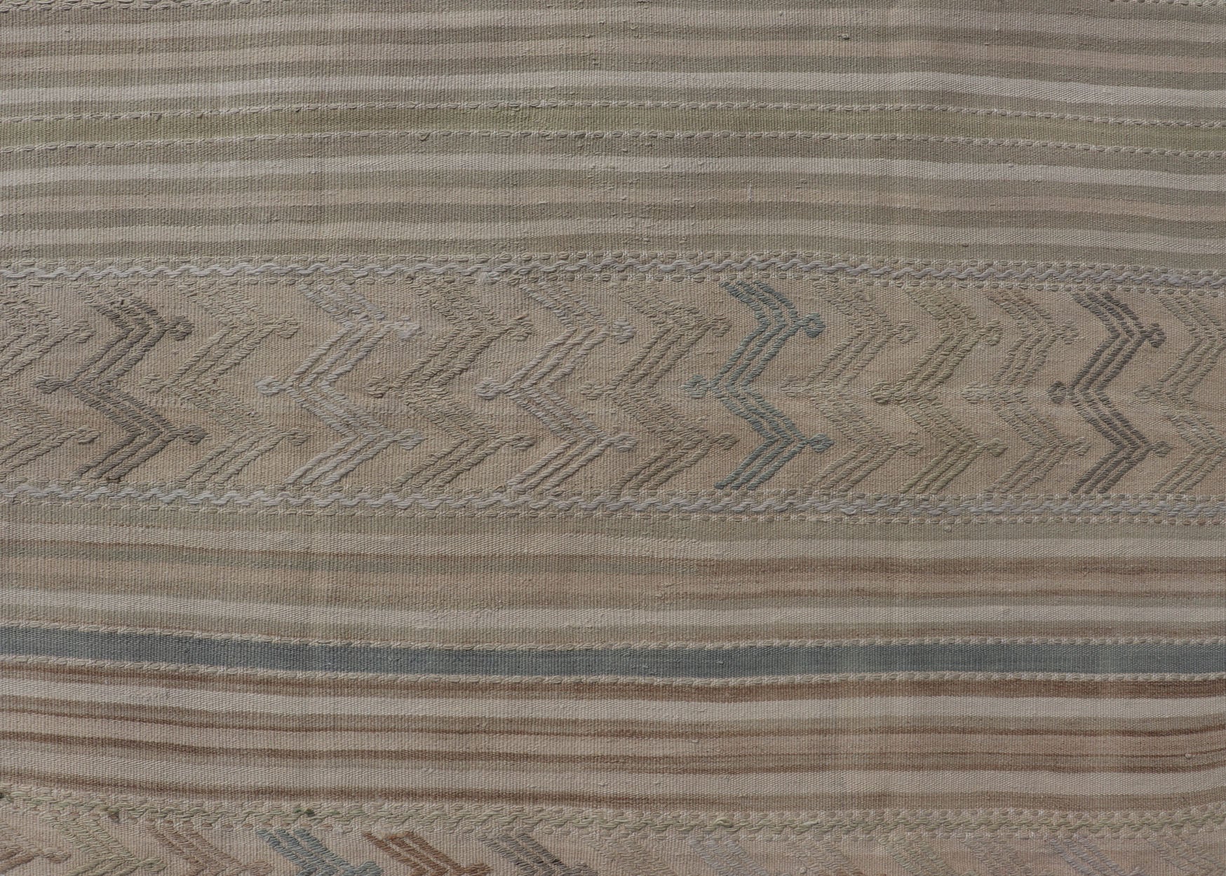 Vintage Turkish Flat - Weave Muted Colored Kilim in Taupe, Brown and Light Blue Turkish vintage Embroidered flat woven carpet. Keivan Woven Arts / rug EN - 179497, country of origin / type: Turkey / Oushak, circa 1940 This Embroidered kilim ... - Keivan Woven ArtsEN - 179497 - 17610Rug