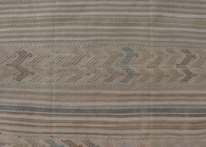 Vintage Turkish Flat - Weave Muted Colored Kilim in Taupe, Brown and Light Blue Turkish vintage Embroidered flat woven carpet. Keivan Woven Arts / rug EN - 179497, country of origin / type: Turkey / Oushak, circa 1940 This Embroidered kilim ... - Keivan Woven ArtsEN - 179497 - 17610Rug