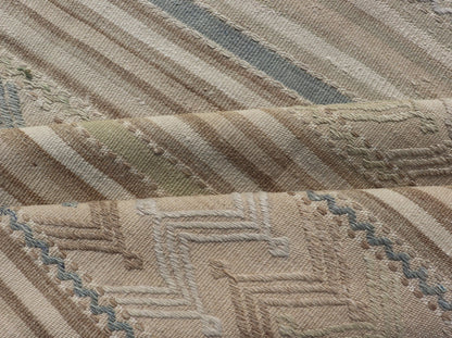 Vintage Turkish Flat - Weave Muted Colored Kilim in Taupe, Brown and Light Blue Turkish vintage Embroidered flat woven carpet. Keivan Woven Arts / rug EN - 179497, country of origin / type: Turkey / Oushak, circa 1940 This Embroidered kilim ... - Keivan Woven ArtsEN - 179497 - 17610Rug