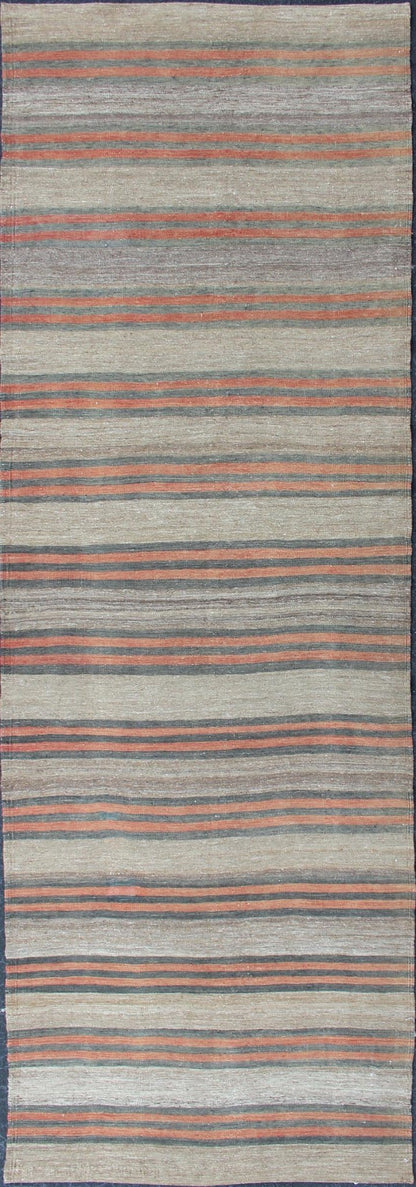 Vintage Hand Woven Turkish Kilim Runner With Stripe and Modern Design Vintage Turkish Kilim runner with a stripe and modern design Minimalist stripe design Kilim runner from Turkey, Keivan Woven Arts / EN - 179530, country of origin / type: Tu... - Keivan Woven ArtsEN - 179530 - 11887Rug