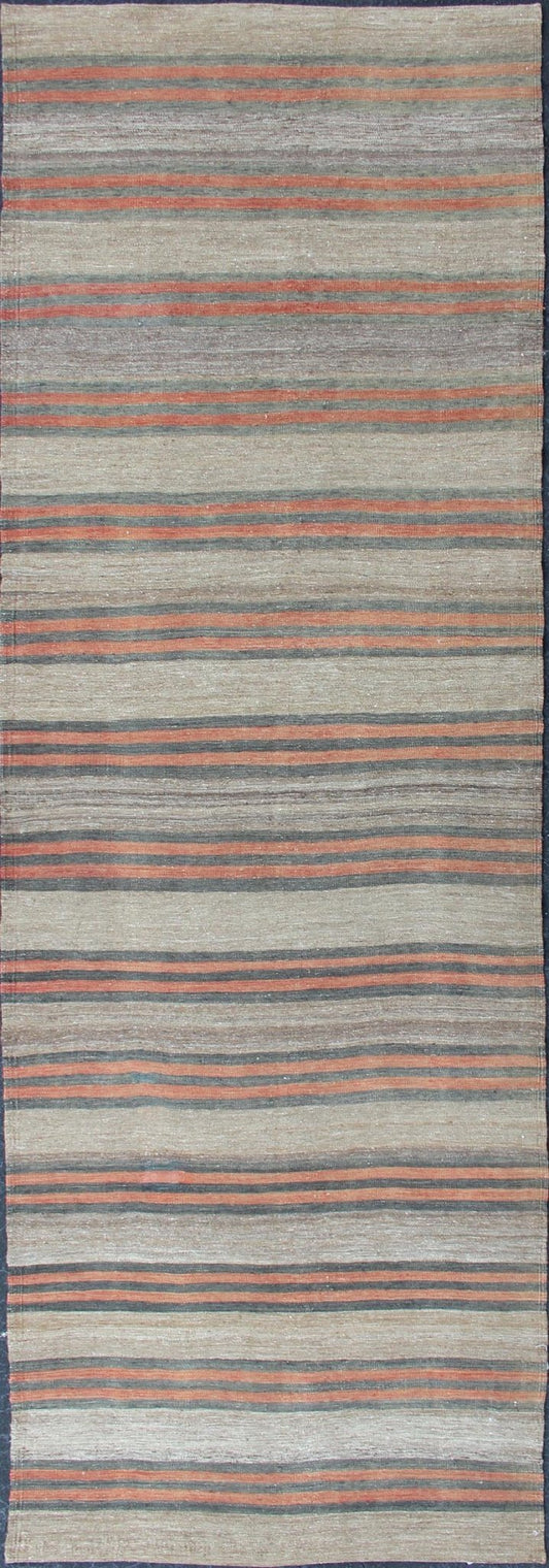 Vintage Hand Woven Turkish Kilim Runner With Stripe and Modern Design Vintage Turkish Kilim runner with a stripe and modern design Minimalist stripe design Kilim runner from Turkey, Keivan Woven Arts / EN - 179530, country of origin / type: Tu... - Keivan Woven ArtsEN - 179530 - 11887Rug