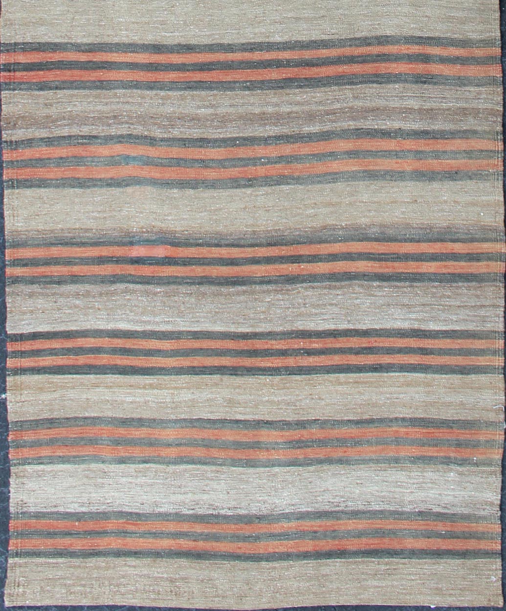 Vintage Hand Woven Turkish Kilim Runner With Stripe and Modern Design Vintage Turkish Kilim runner with a stripe and modern design Minimalist stripe design Kilim runner from Turkey, Keivan Woven Arts / EN - 179530, country of origin / type: Tu... - Keivan Woven ArtsEN - 179530 - 11887Rug