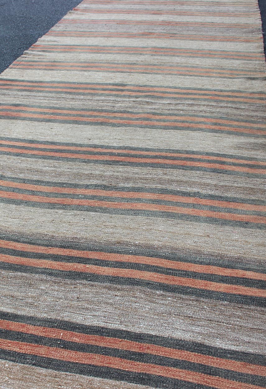Vintage Hand Woven Turkish Kilim Runner With Stripe and Modern Design Vintage Turkish Kilim runner with a stripe and modern design Minimalist stripe design Kilim runner from Turkey, Keivan Woven Arts / EN - 179530, country of origin / type: Tu... - Keivan Woven ArtsEN - 179530 - 11887Rug