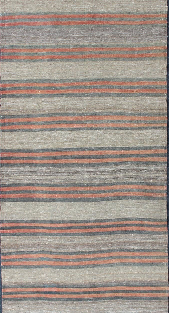 Vintage Hand Woven Turkish Kilim Runner With Stripe and Modern Design Vintage Turkish Kilim runner with a stripe and modern design Minimalist stripe design Kilim runner from Turkey, Keivan Woven Arts / EN - 179530, country of origin / type: Tu... - Keivan Woven ArtsEN - 179530 - 11887Rug