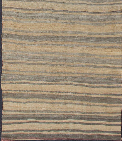 Vintage Hand Woven Turkish Kilim Runner With Stripes in Light Tan and Neutral Tones Stripe design Kilim runner in light brown, cream, tan, and taupe, Keivan Woven Arts / rug EN - 179538, country of origin / type: Turkey / Kilim, circa 1950 ... - Keivan Woven ArtsEN - 179538 - 12012Rug