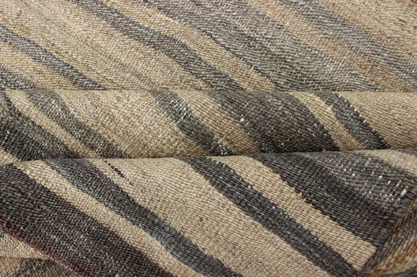 Vintage Hand Woven Turkish Kilim Runner With Stripes in Light Tan and Neutral Tones Stripe design Kilim runner in light brown, cream, tan, and taupe, Keivan Woven Arts / rug EN - 179538, country of origin / type: Turkey / Kilim, circa 1950 ... - Keivan Woven ArtsEN - 179538 - 12012Rug
